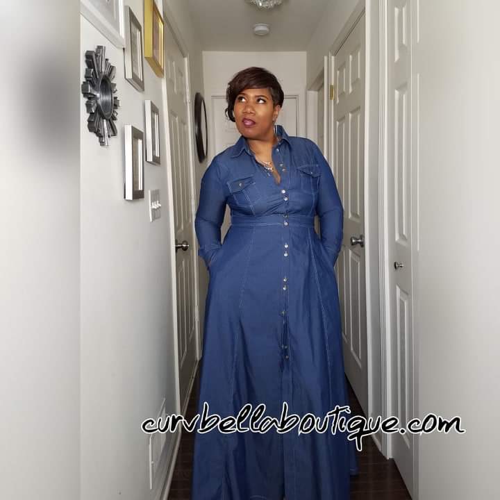 Denim Button Maxi Dress